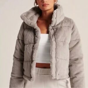 Abercrombie & Fitch Light Gray Faux Fur Jacket